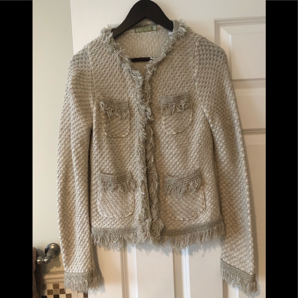 Beige fringed short jacket